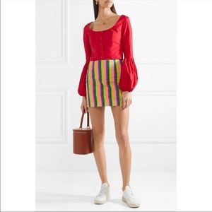 STAUD Panda Rainbow Stripe Cotton Mini Skirt 0 NWT